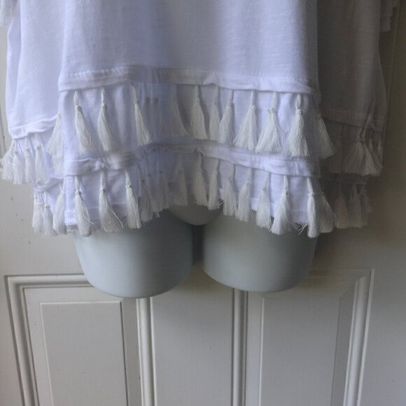 For The Republic 2X  v neck top, white cotton, ruffles and tassels cap sleeves - Picture 3 of 6